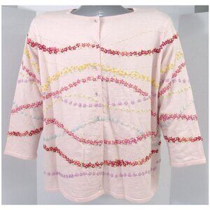 NWT Susan Bristol Cardigan Sweater Hand Knit 2X Floral Embroidered Y2K Beaded